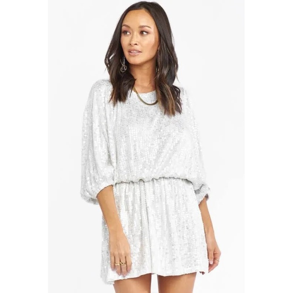 NEW Show Me Your Mumu Genevieve Dress White Shine‎ Sequins Mini XS